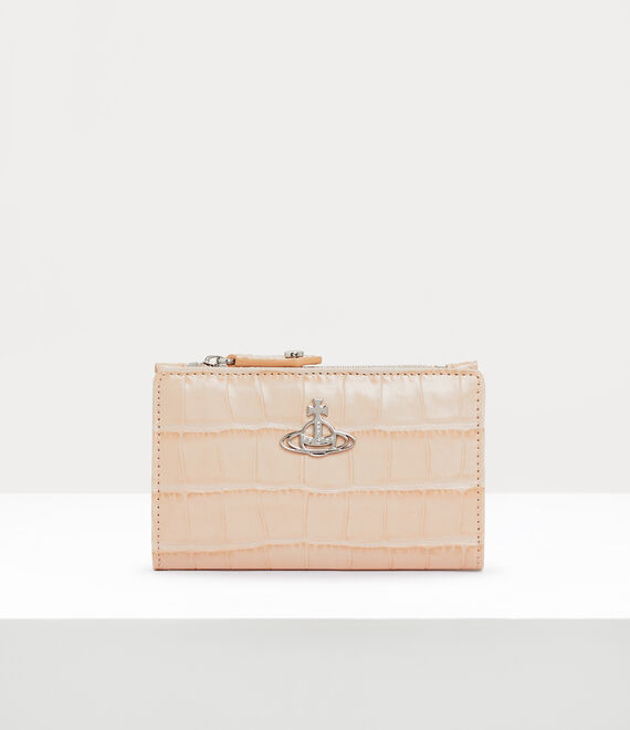 Vivienne Westwood Crocodile Slim Flap Card Holder in cream